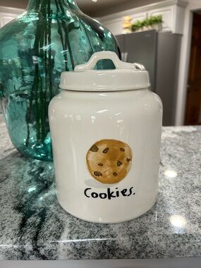 Rae Dunn Cream Ceramic Cookie Jar with Painted Brown Cookie